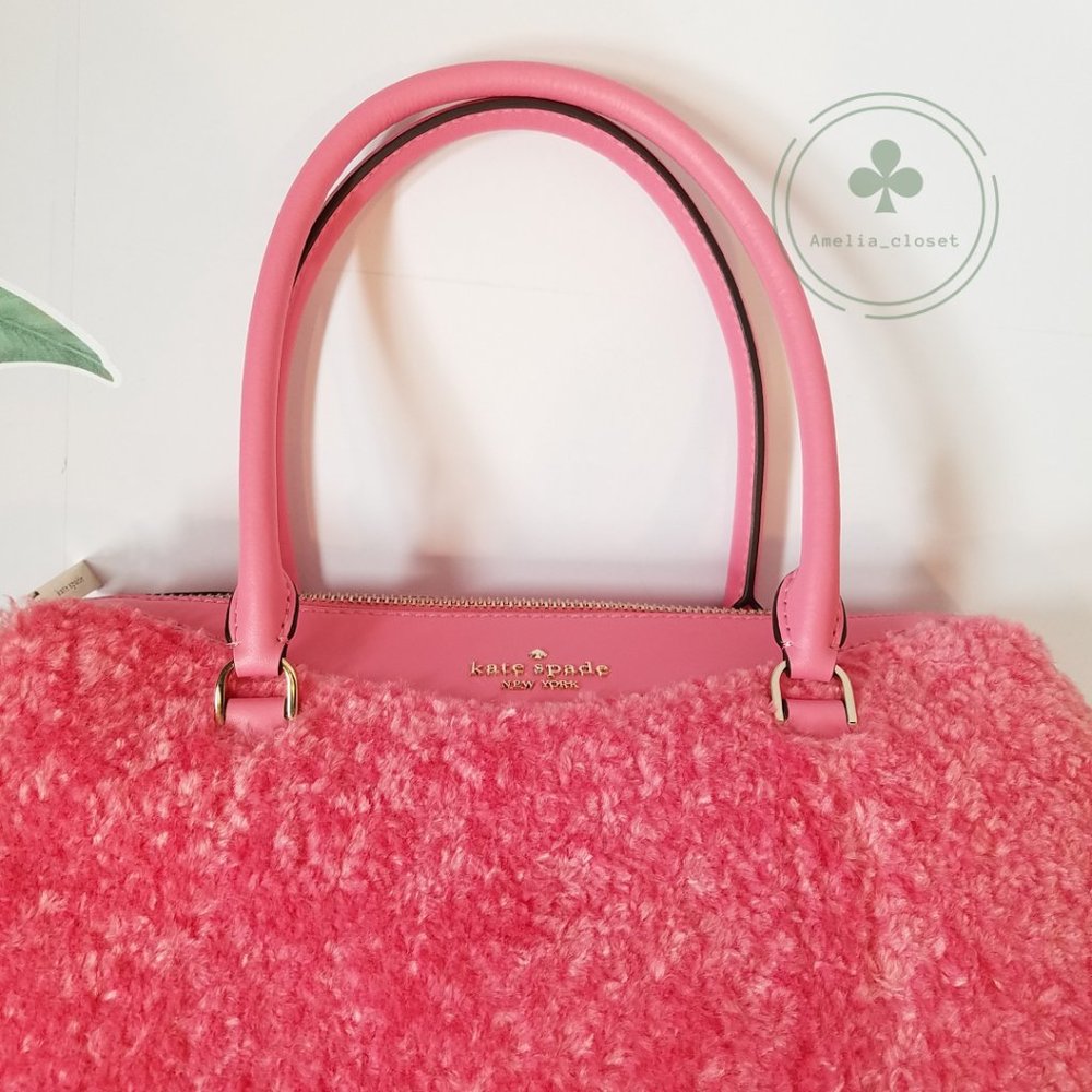 MAKE AN OFFER KATE SPADE MIMI FAUX FUR SATCHEL CROSSBODY BRIGHT BLUSH PINK - Picture 7 of 11